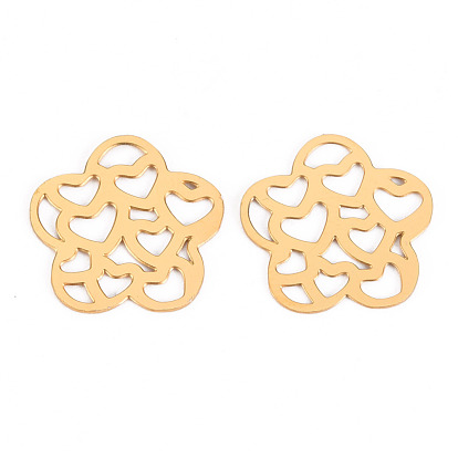 304 Stainless Steel Filigree Joiners Links, Laser Cut, Flower with Heart
