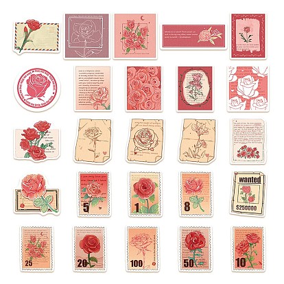 PVC Self Adhesive Flower Sticker Labels, Waterproof Rose Decals, for Suitcase, Skateboard, Refrigerator, Helmet, Mobile Phone Shell