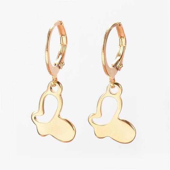 304 de acero inoxidable pendientes leverback, pendientes hipoalergénicos, mariposa, 26 mm, pin: 1 mm