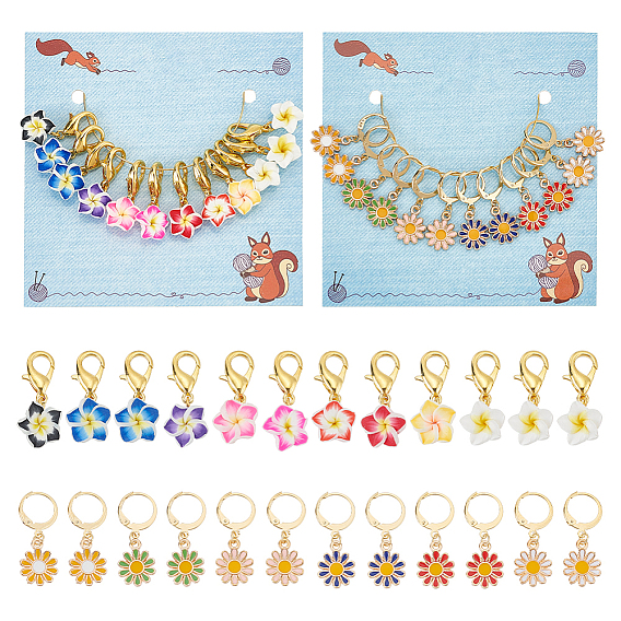 2 наборы 2 стильный цветок ручной работы из полимерной глины и эмалевого сплава с подвеской-фиксатором стежков, Обруч с защелкой и подвеска-карабин крючком