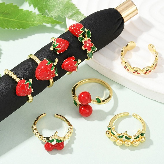 Латунные эмалевые открытые манжеты для женщин, фруктовые темы, стойки покрытие, прочное покрытие, без кадмия и без свинца