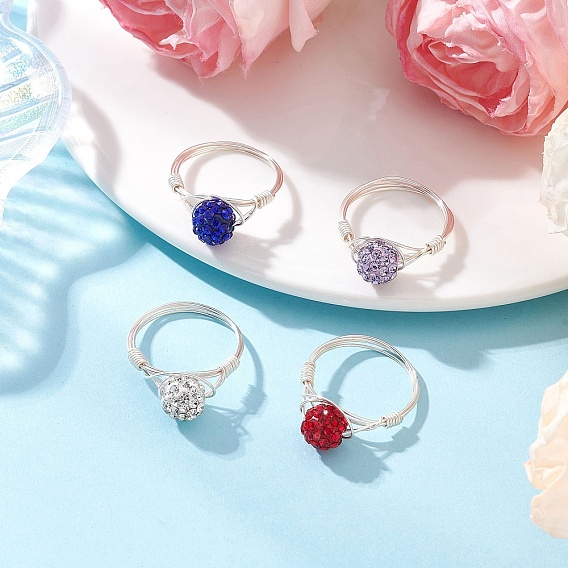 Кольца для женщин из полимерной глины ручной работы со стразами, круглые, с экологически чистой медной проволокой