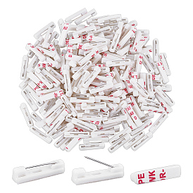 200Pcs Adhesive Plastic Back Bar Pins Brooch Findings, with Iron Pins, Rectangle