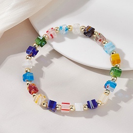 Браслеты ручной работы из стекла миллефиори и немагнитного синтетического гематита., эластичные браслеты для женщин, кубические