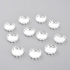 304 Stainless Steel Cabochon Settings, Lace Edge Bezel Cups, Flat Round
