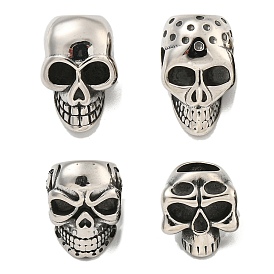 316 Surgical Stainless Steel European Beads, Large Hole Beads, Skull