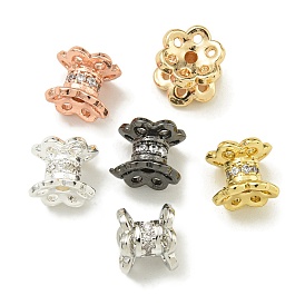 Rack Plating Brass Micro Pave Cubic Zirconia Beads, Long-Lasting Plated, Lead Free & Cadmium Free, Flower