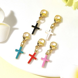 Подвесные кресты из латуни с эмалью, с 304 из нержавеющей стали Lobster Claw застежками