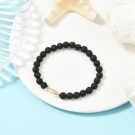 Браслеты из натуральной лавы с круглыми бусинами для мужчин и женщин, с латунными бусинами в виде рыбок