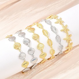 Браслеты из латунных звеньев в форме морских звезд/ракушек/ракушек каури для женщин, стойки покрытие, долговечный, без свинца и без кадмия