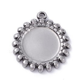 304 Stainless Steel Pendant Cabochons Settings, Flat Round