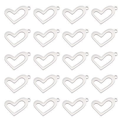 20Pcs 304 Stainless Steel Pendants, Laser Cut, Heart