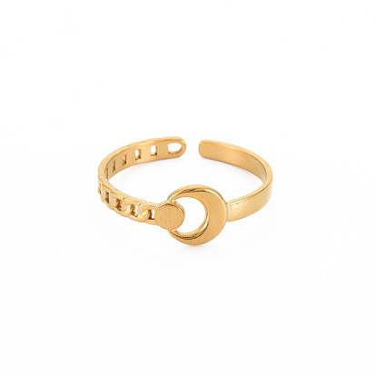 304 Stainless Steel Moon Open Cuff Ring for Women