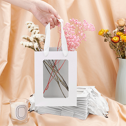 Flower Bouquet Paper Gift Bags, Portable Kraft Paper Tote Shopping Bag, with PVC Transparent Window and Handles, Party Gift Wrapping Bags, Rectangle