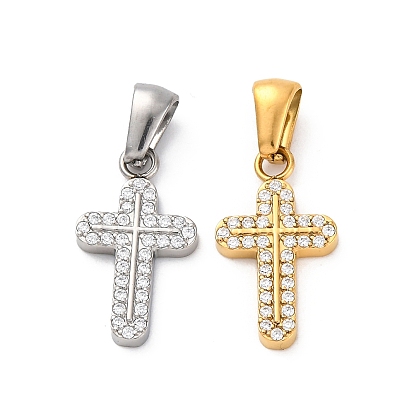 304 подвески из нержавеющей стали, с четким кубического циркония, крест прелести, ионное покрытие (ip)