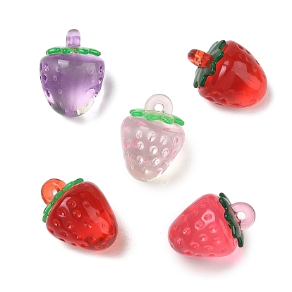 Transparent Acrylic Pendants, Strawberry Charms