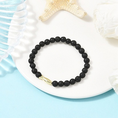 Браслеты из натуральной лавы с круглыми бусинами для мужчин и женщин, с латунными бусинами в виде рыбок