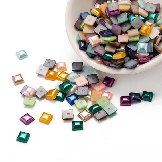 ABS Plastic Imitation Pearl Cabochons, Square
