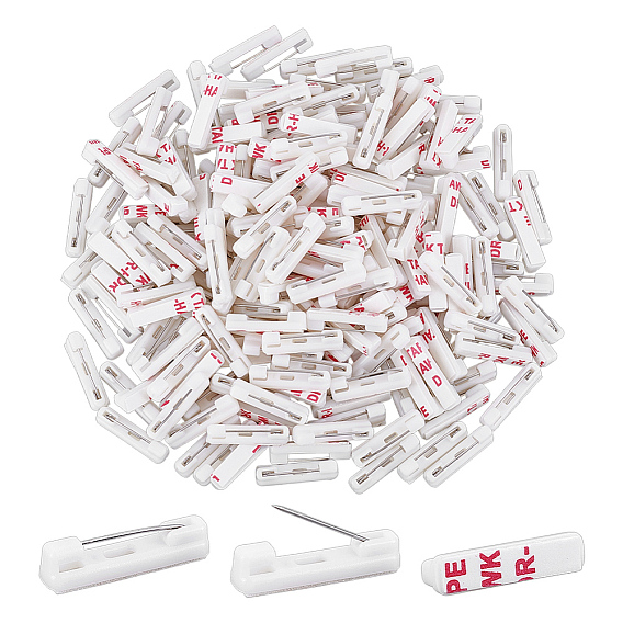 200Pcs Adhesive Plastic Back Bar Pins Brooch Findings, with Iron Pins, Rectangle