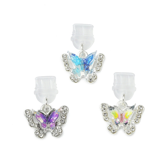 Пластиковый пылезащитный мобильного пробки, Бабочка сплава горный хрусталь подвески, для крышки порта USB типа C