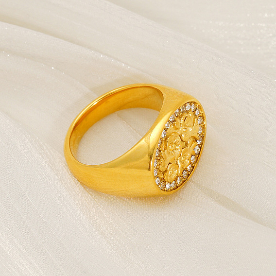 304 из нержавеющей стали горный хрусталь палец кольца, овальные с цветком