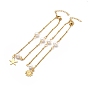 CCB Pearl Link Anklet, Golden 304 Stainless Steel Charms Anklet with Satellite Chains for Women