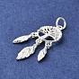 925 Sterling Silver Pendants, Tree with Feather Charms, with S925 Stamp