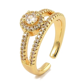 Brass Micro Pave Cubic Zirconia Cuff Rings for Women, Round