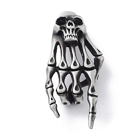 Tibetan Style Alloy Big Pendant, Frosted, Skeleton Hand with Skull Charm