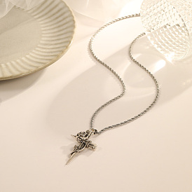 Stainless Steel Twisted Rose Cross Pendant Necklaces, Fashionable and Versatile for Everyday Wear