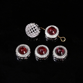 Natural Garnet Beads, Alloy Flat Round Beads, Platinum