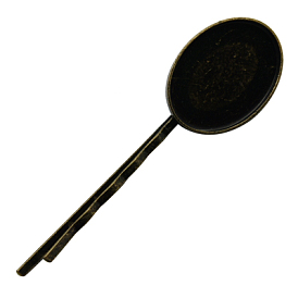 Iron Hair Bobby Pin Findings, with Brass Oval Trays, 67x19mm, Tray: 18x25mm