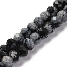 Natural Snowflake Obsidian Beads Strands, Faceted, Rondelle