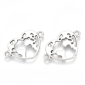 Tibetan Style Alloy Links/Connectors, Cadmium Free & Lead Free, Heart with Map