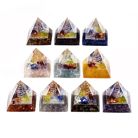 Orgonite Pyramid, Resin Pointed Home Display Decorations, with Gemstone Chip Beads and Brass Findings Inside