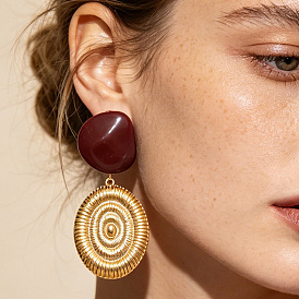 Pendientes colgantes de resina de aleación, oval, dorado