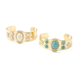 Bracelet manchette ouvert perlé ovale en résine, bijoux en fer doré clair pour femmes