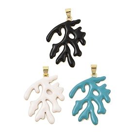 Rack Plating Brass Enamel Pendants, Long-Lasting Plated, Cadmium Free & Lead Free, Real 18K Gold Plated, Coral Shape