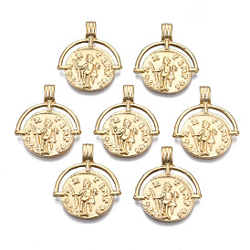316 Surgical Stainless Steel Pendants, with Jump Rings, Flat Round with Human