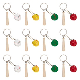 12 шт 4 цвета мини-бейсбол брелок из искусственной кожи с деревянной бейсбольной битой, с железом найти