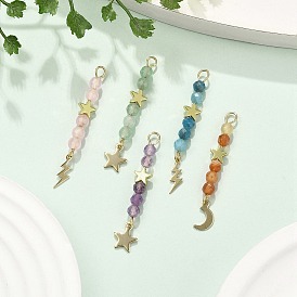 Подвески из круглых бусин с ограненными драгоценными камнями, подвески из нержавеющей стали в виде луны, звезды и молнии, золотые