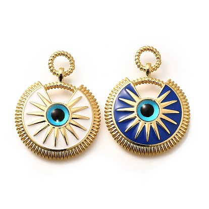 Латунь эмаль подвески, cmолой, без кадмия, без никеля и без свинца, плоский круглый с подвесками для глаз, реальный 18 k позолоченный