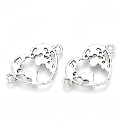 Tibetan Style Alloy Links/Connectors, Cadmium Free & Lead Free, Heart with Map