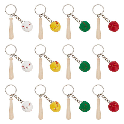 12 шт 4 цвета мини-бейсбол брелок из искусственной кожи с деревянной бейсбольной битой, с железом найти