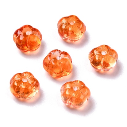 Autumn Theme Transparent Glass Beads, with Glitter Powder, Pumpkin