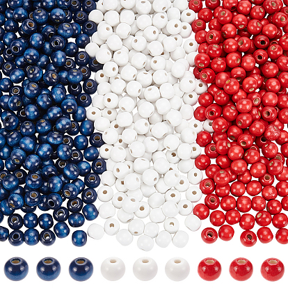 600Pcs 3 Colors Dyed Wood Beads, Round