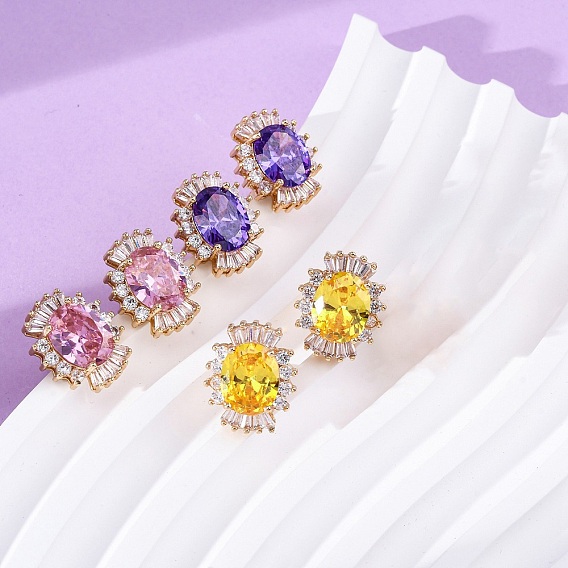 Овальные серьги-гвоздики из латуни с микропаве из кубического циркония для женщин, без кадмия и без свинца, долговечный, стойки покрытие, золотые