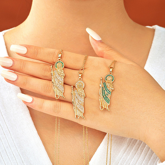 Блестящие латунные кубические цирконии религиозные подвески святой Иуда ожерелья для рождественских вечеринок и дней рождения, золотые