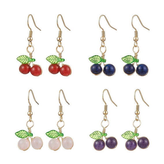 Серьги-подвески с драгоценными камнями в медной оплетке, с акриловым листом и 304 крючками для сережек из нержавеющей стали, вишня