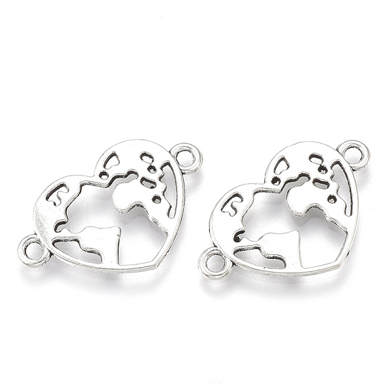 Tibetan Style Alloy Links/Connectors, Cadmium Free & Lead Free, Heart with Map